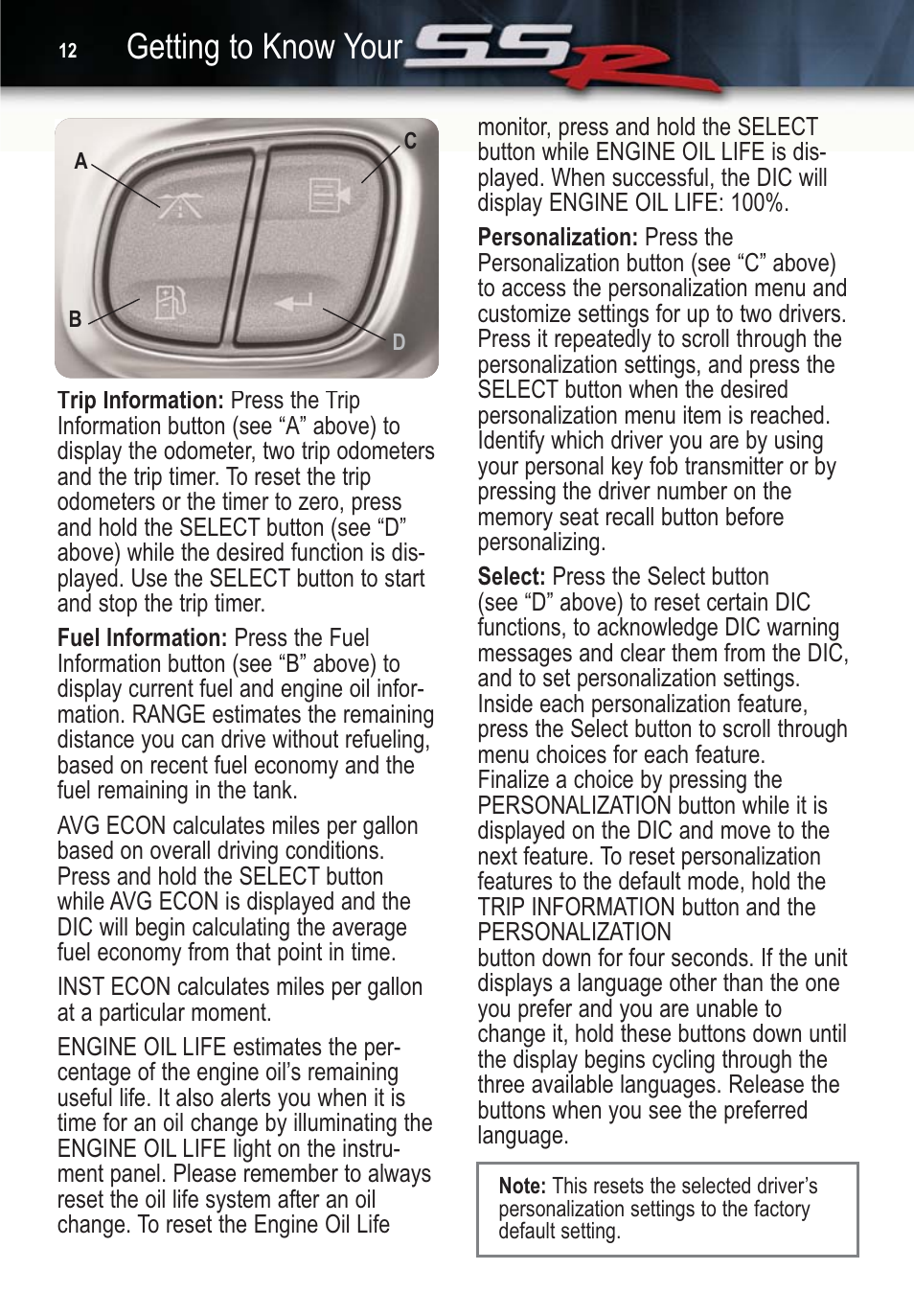 Getting to know your | CHEVROLET SSR User Manual | Page 12 / 16