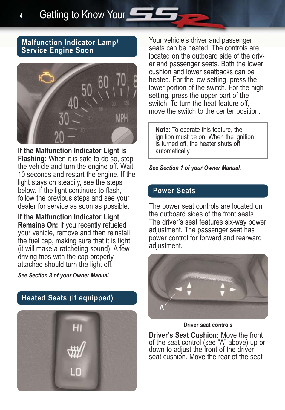 Getting to know your | CHEVROLET SSR User Manual | Page 4 / 16