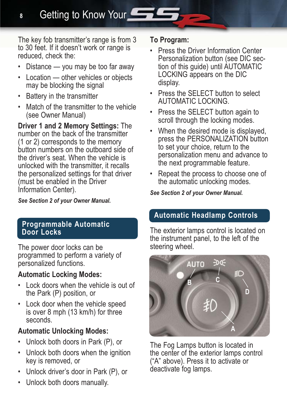 Getting to know your | CHEVROLET SSR User Manual | Page 8 / 16