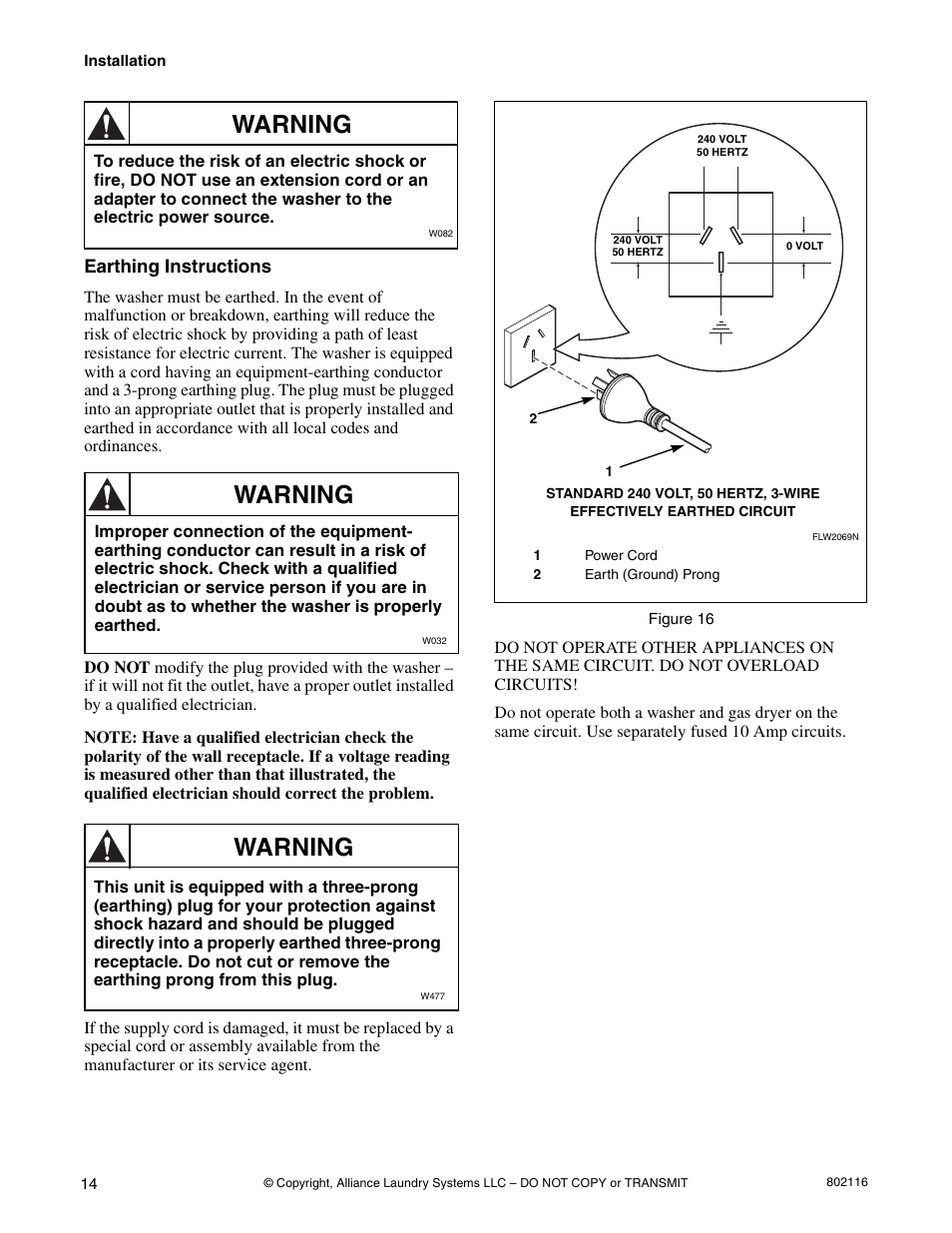 Earthing instructions, Warning | Kleenmaid LTK95 Installation Version 802116R1 User Manual | Page 16 / 22