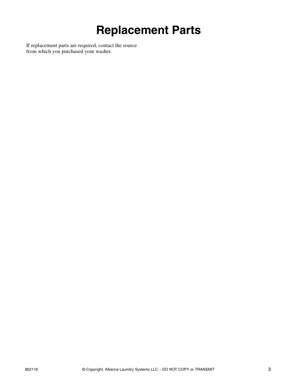 Replacement parts | Kleenmaid LTK95 Installation Version 802116R1 User Manual | Page 5 / 22