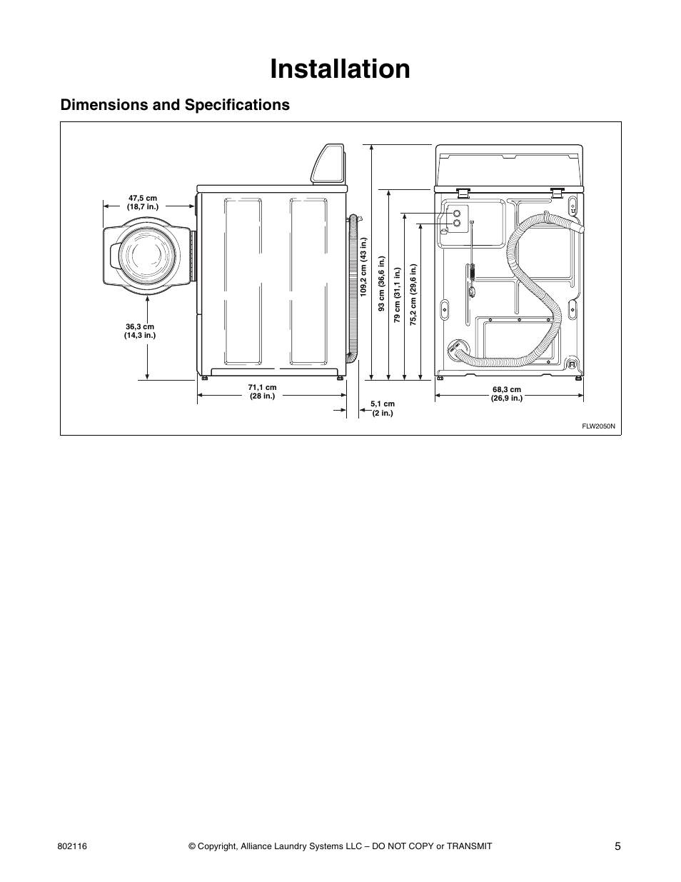 Installation, Dimensions and specifications | Kleenmaid LTK95 Installation Version 802116R1 User Manual | Page 7 / 22