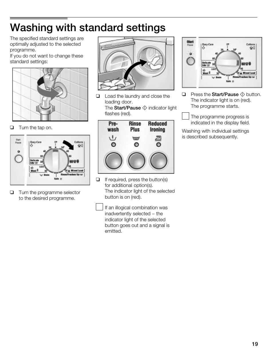 Washing with standard settings | Kleenmaid KFL2000 User Manual | Page 19 / 36