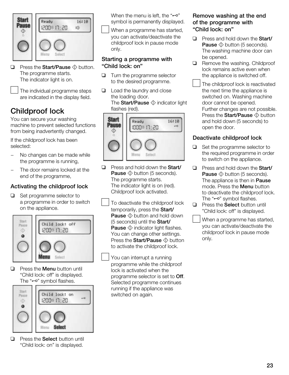 Childproof lock | Kleenmaid KFL2000 User Manual | Page 23 / 36