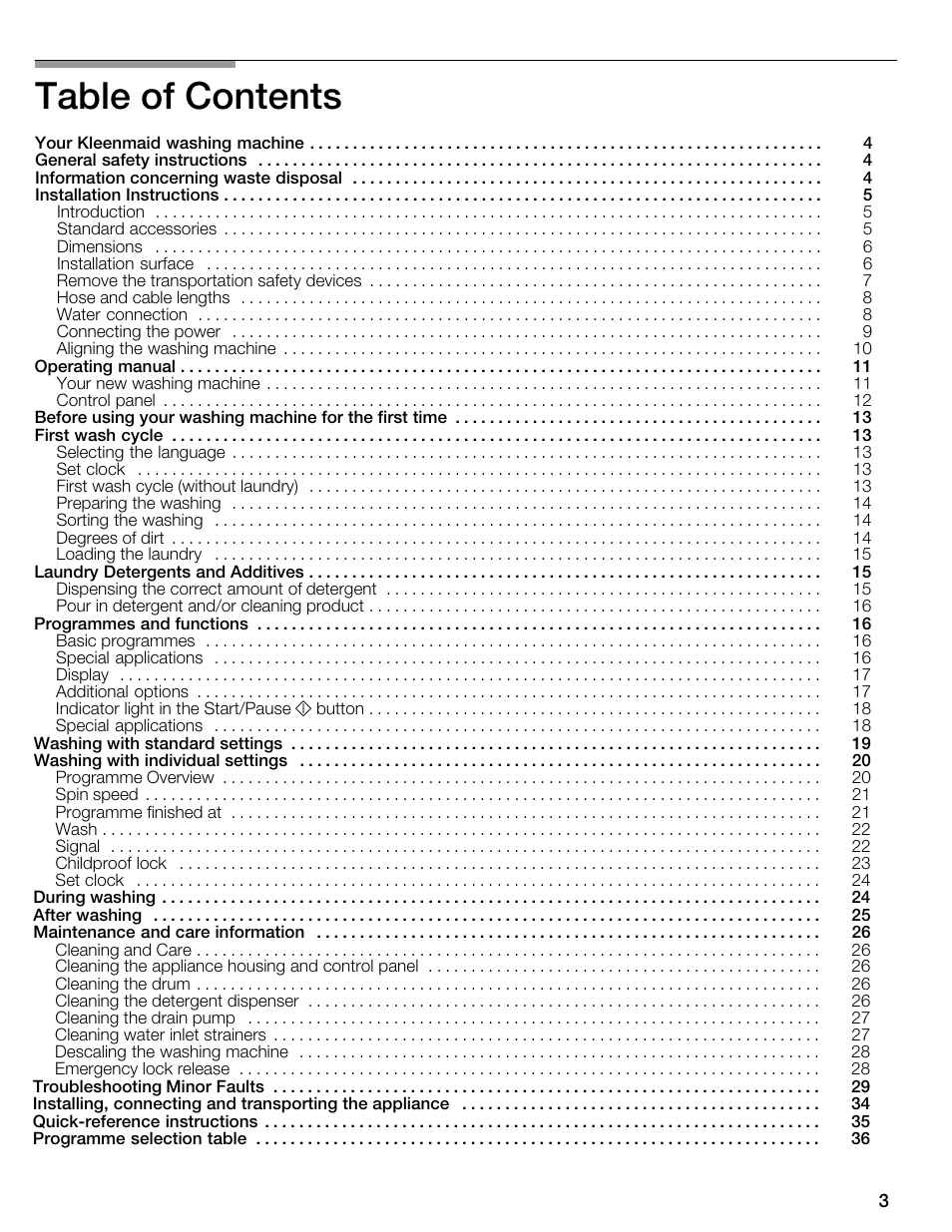 Kleenmaid KFL2000 User Manual | Page 3 / 36