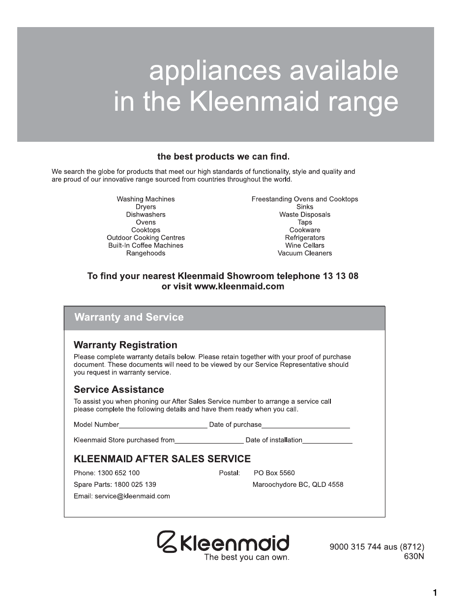 Kleenmaid KFL2000 User Manual | Page 36 / 36