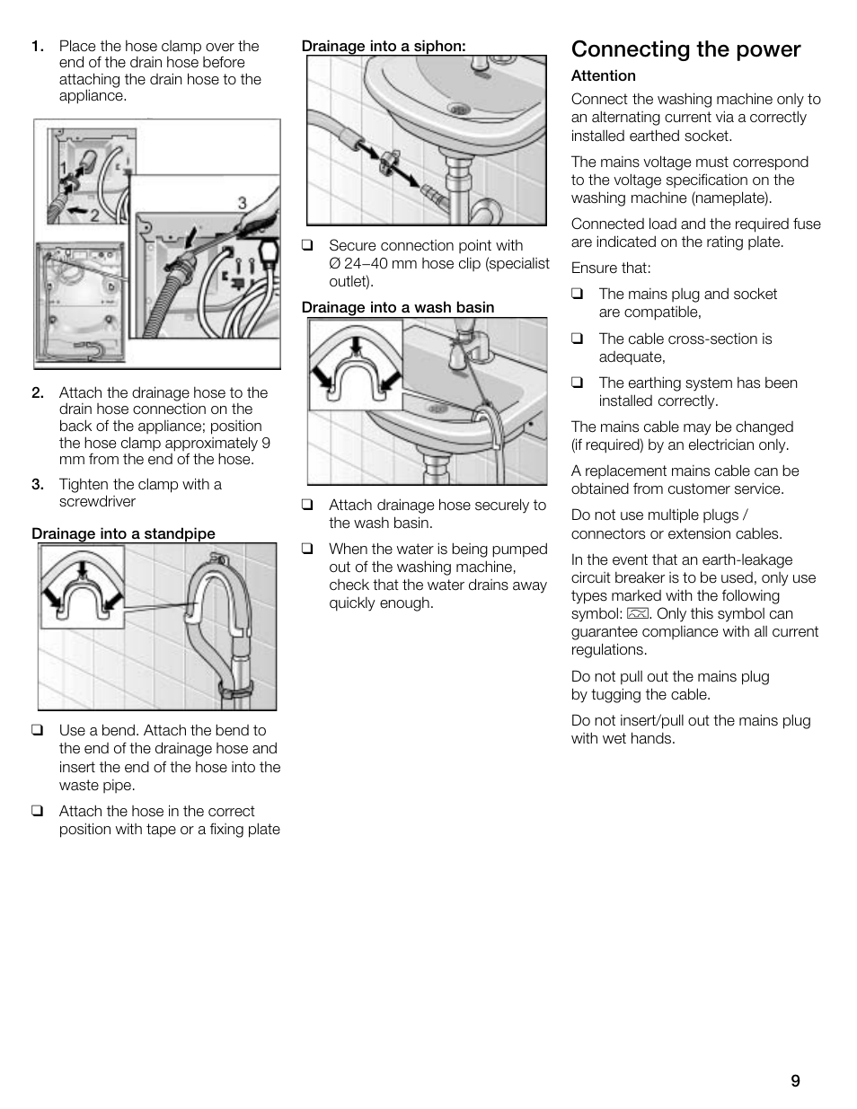 Connecting the power | Kleenmaid KFL2000 User Manual | Page 9 / 36