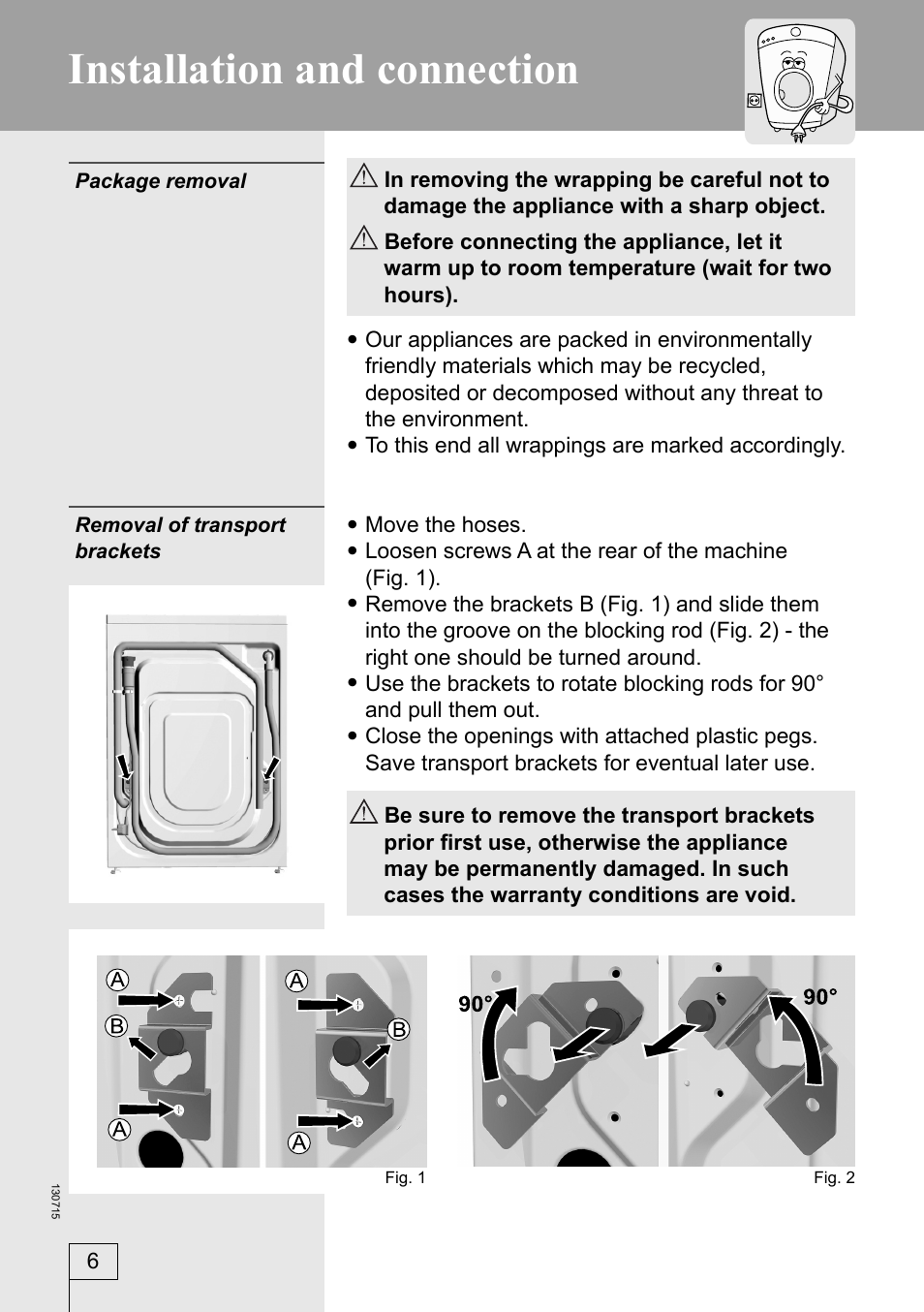 Installation and connection | Kleenmaid KFL1600 User Manual | Page 6 / 36