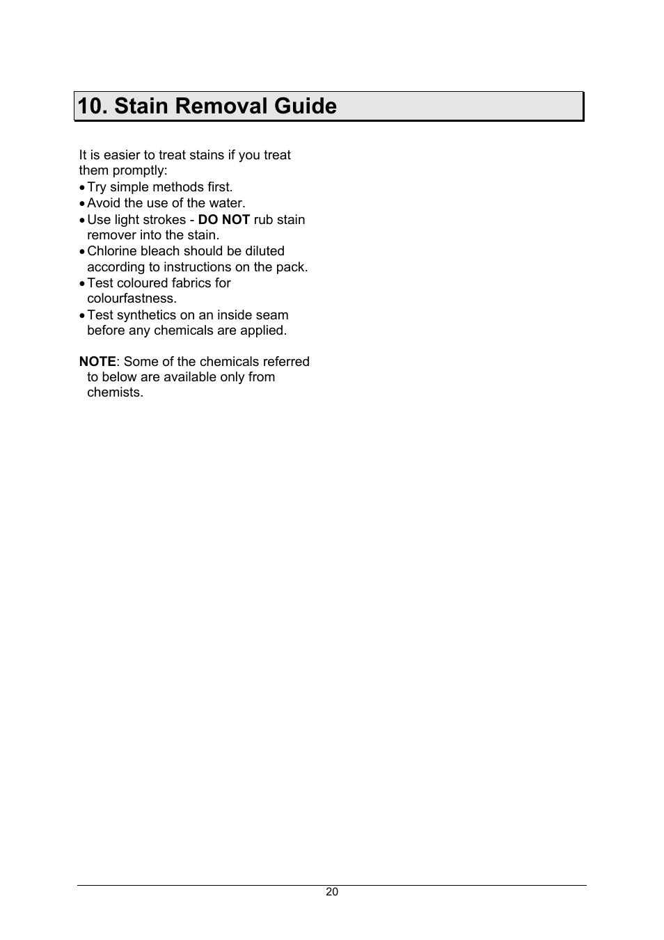 Stain removal guide | Kleenmaid KFL1506 12 programs User Manual | Page 18 / 25