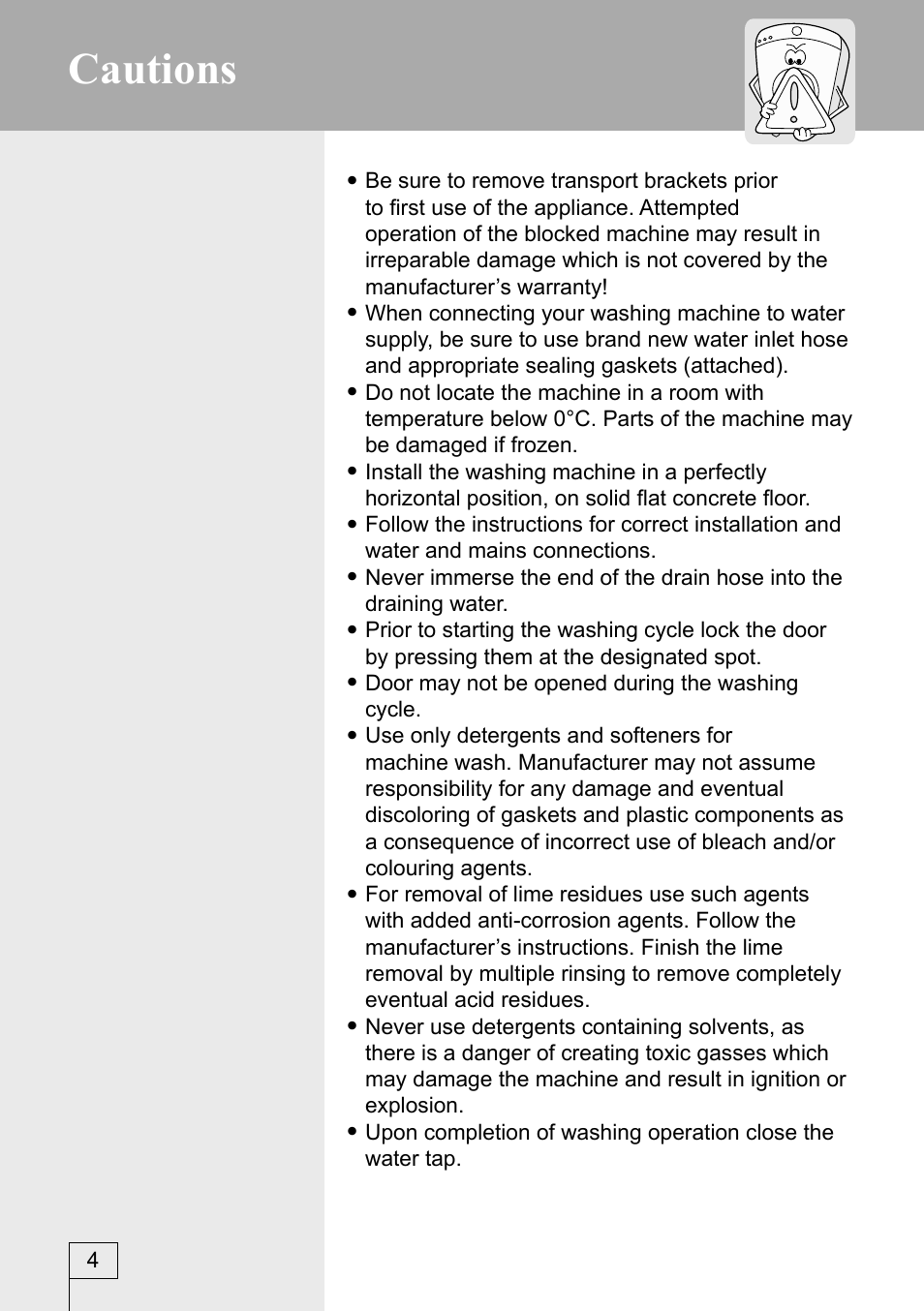 Cautions | Kleenmaid KFL850 User Manual | Page 4 / 32