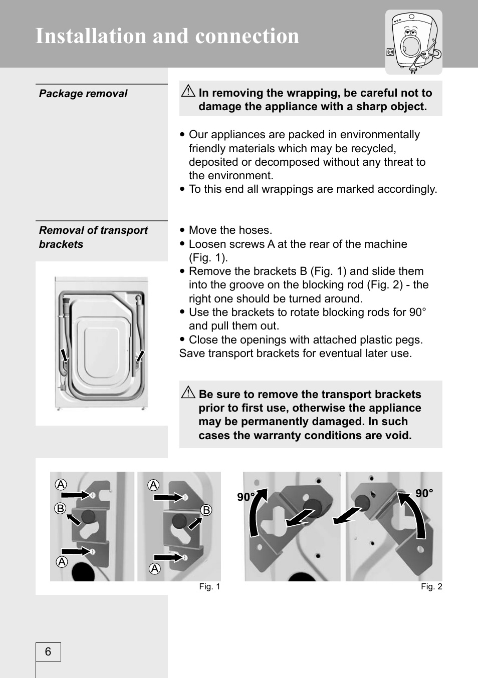 Installation and connection | Kleenmaid KFL850 User Manual | Page 6 / 32