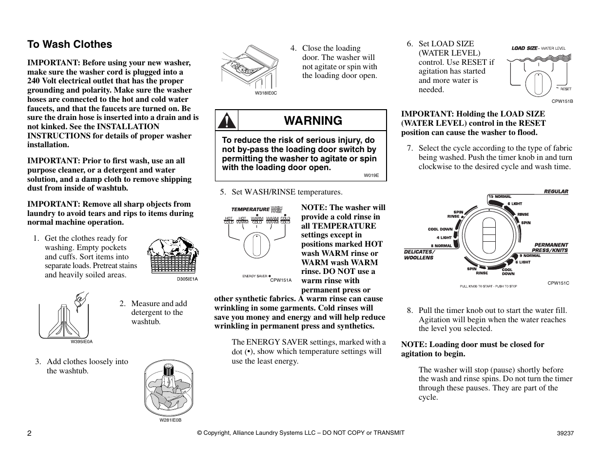 Warning | Kleenmaid LWK23 User Manual | Page 3 / 5