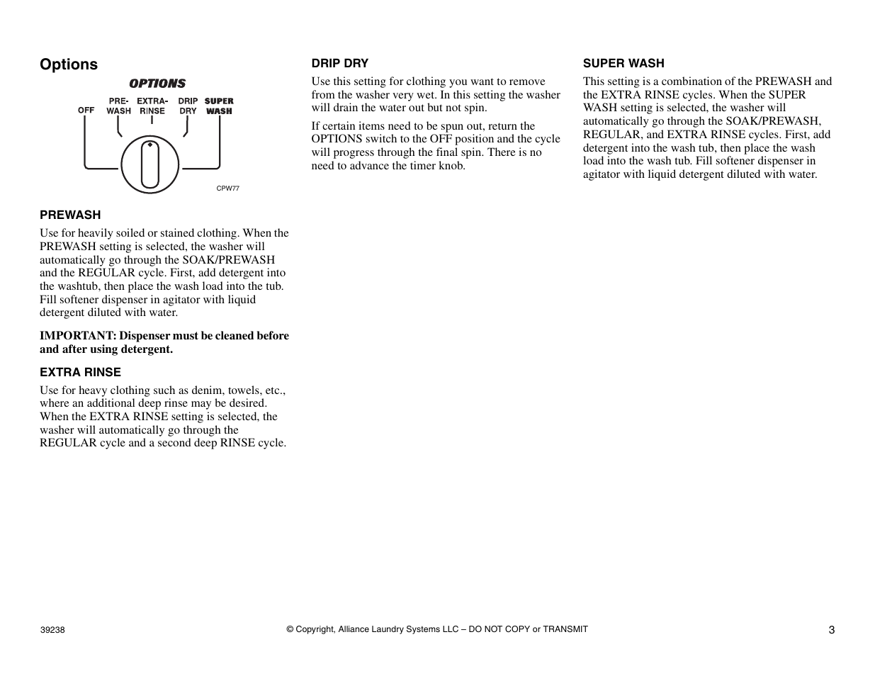 Options | Kleenmaid LWK73 Version 39238R4 User Manual | Page 4 / 5