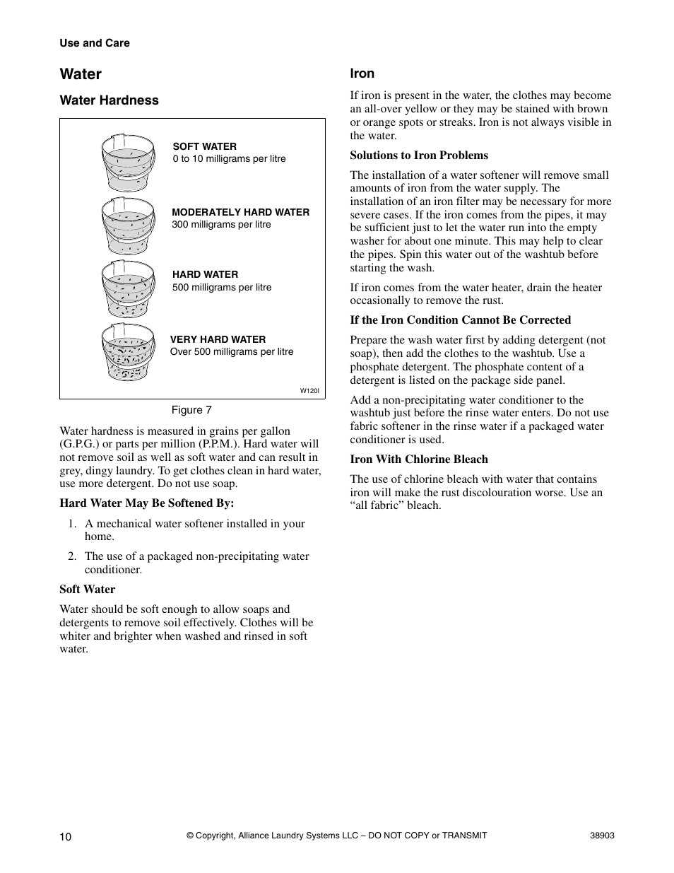 Water, Water hardness iron | Kleenmaid LWK23 Version 38903R6 User Manual | Page 12 / 30