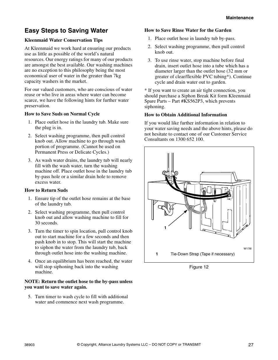 Easy steps to saving water | Kleenmaid LWK23 Version 38903R6 User Manual | Page 29 / 30