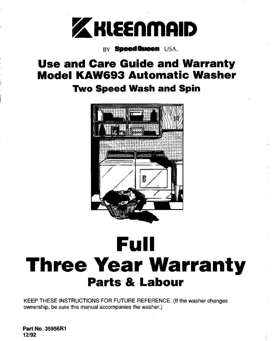 Kleenmaid KAW693 Version 35956R1 User Manual | 23 pages