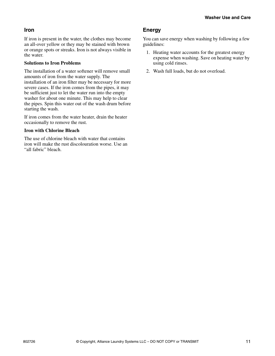 Iron energy | Kleenmaid LTKA6 User Manual | Page 13 / 44