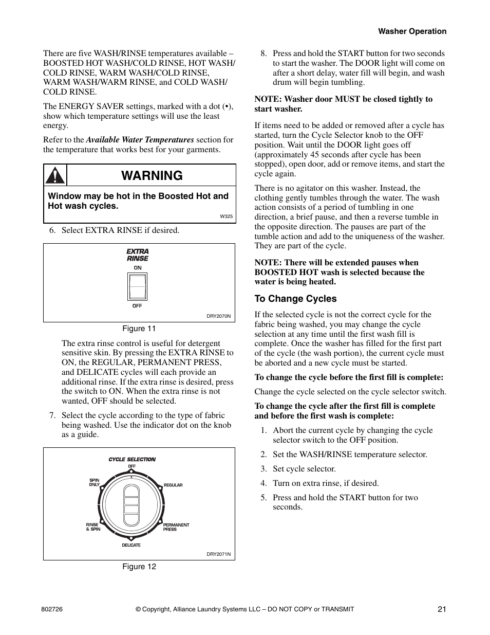 To change cycles, Warning | Kleenmaid LTKA6 User Manual | Page 23 / 44