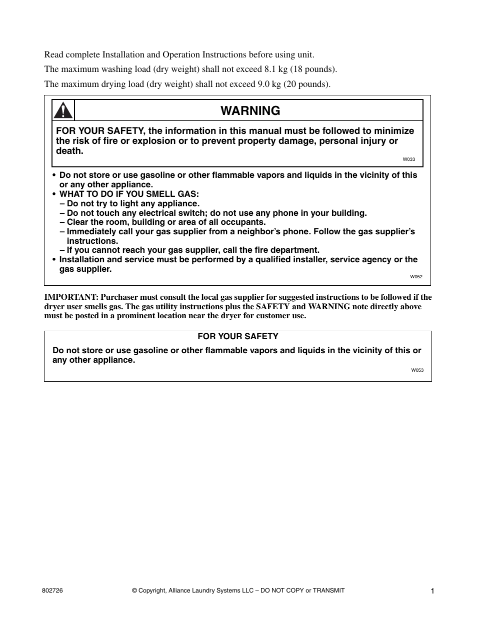 Warning | Kleenmaid LTKA6 User Manual | Page 3 / 44