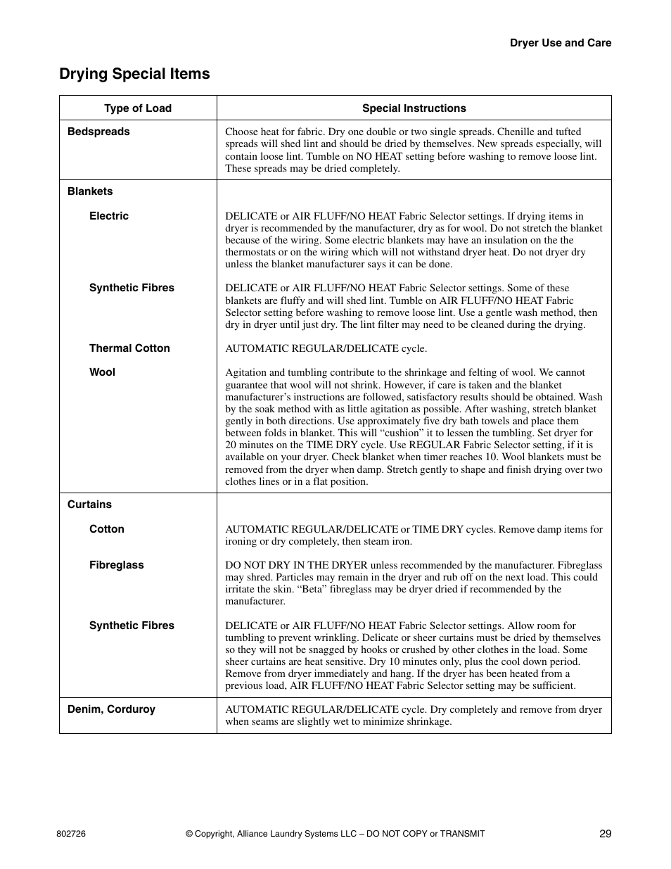 Drying special items | Kleenmaid LTKA6 User Manual | Page 31 / 44