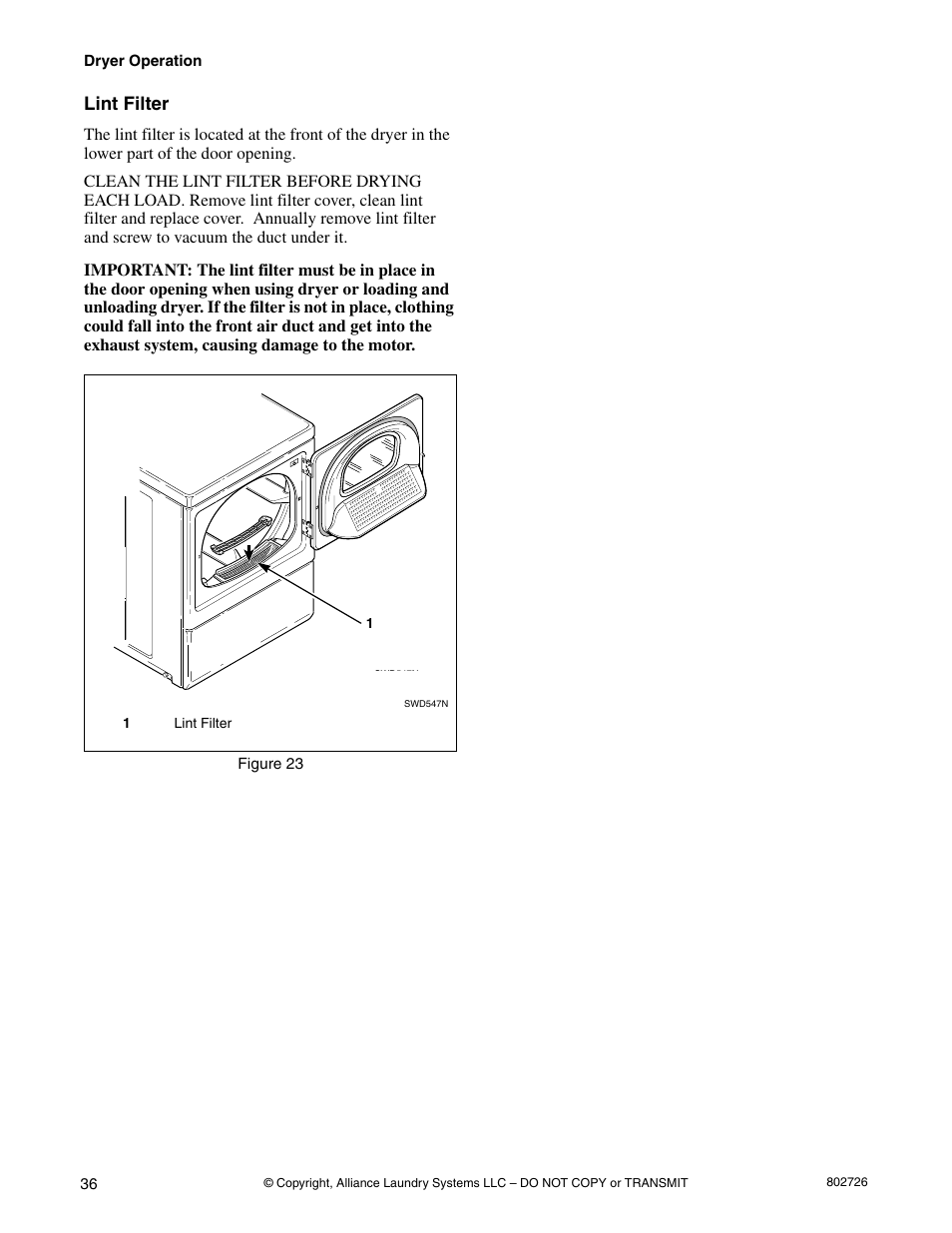 Lint filter | Kleenmaid LTKA6 User Manual | Page 38 / 44