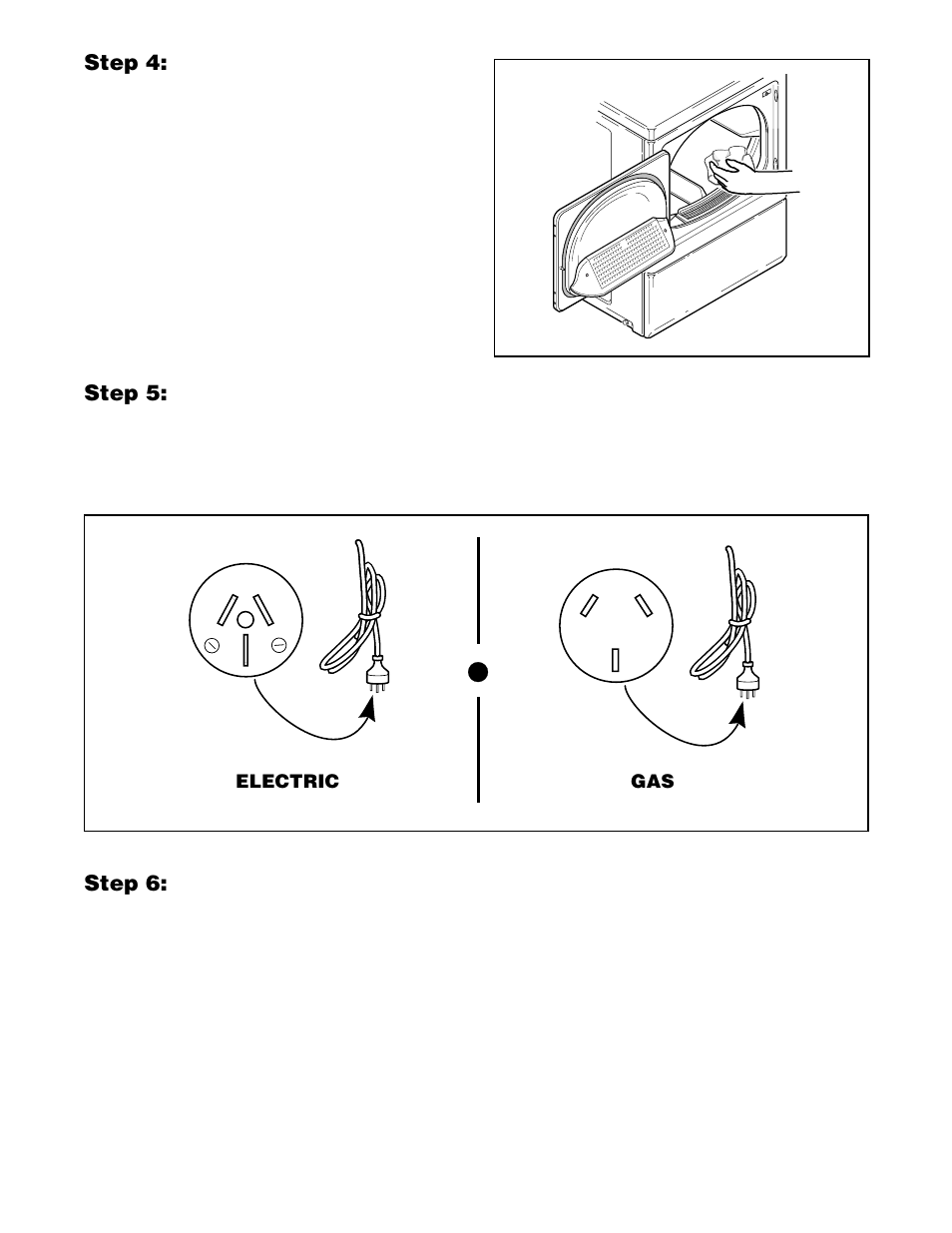 Step 4: wipe out inside of dryer, Step 5: plug in the dryer, Step 6: check installation | Kleenmaid LEG37A User Manual | Page 9 / 28