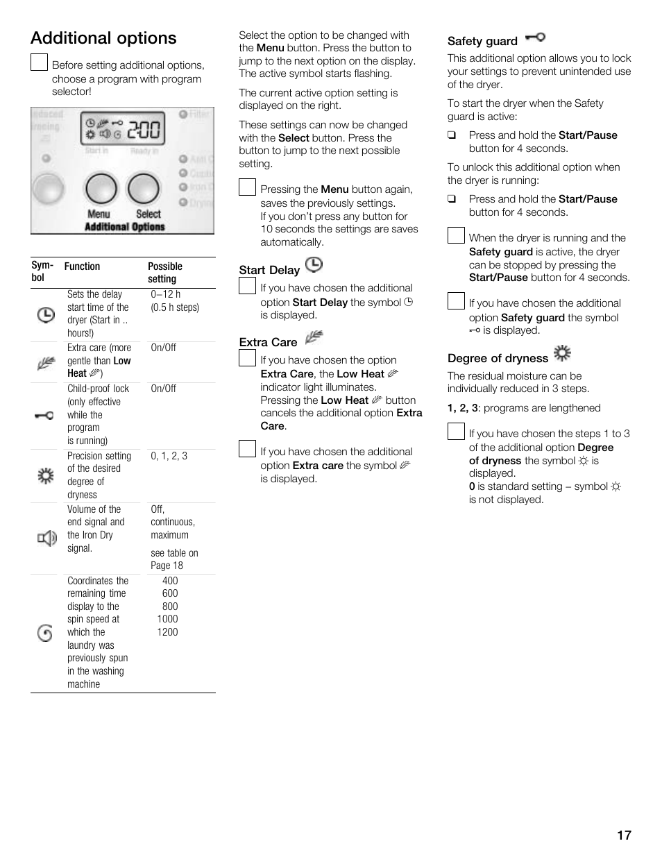 Additional options | Kleenmaid KED2000 User Manual | Page 17 / 30