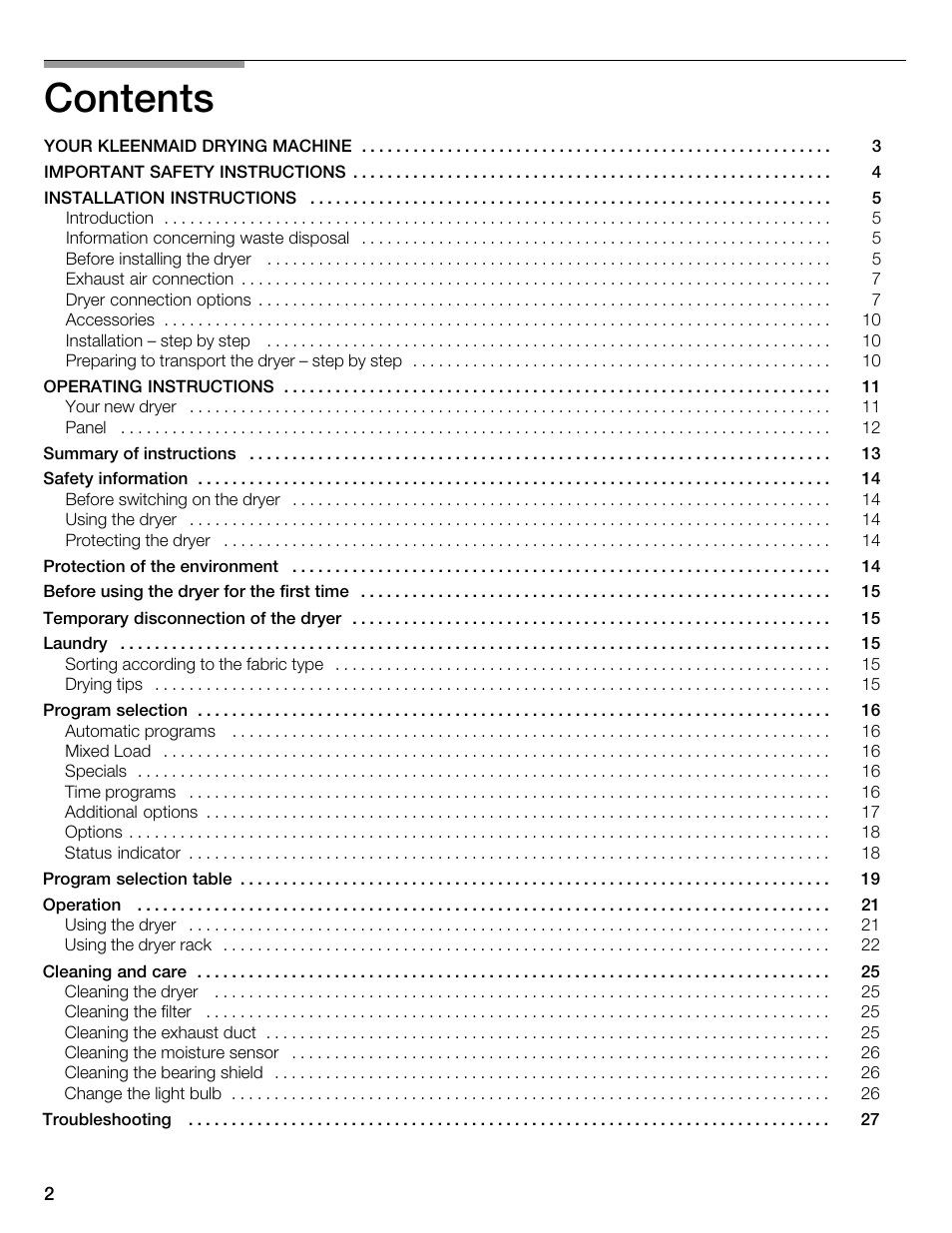 Kleenmaid KED2000 User Manual | Page 2 / 30