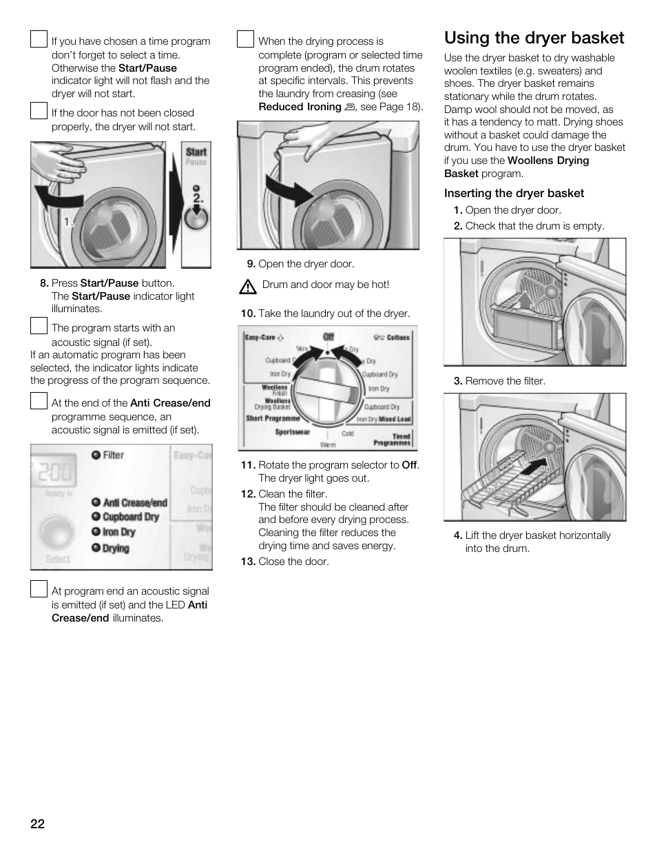 Using the dryer basket | Kleenmaid KED2000 User Manual | Page 22 / 30