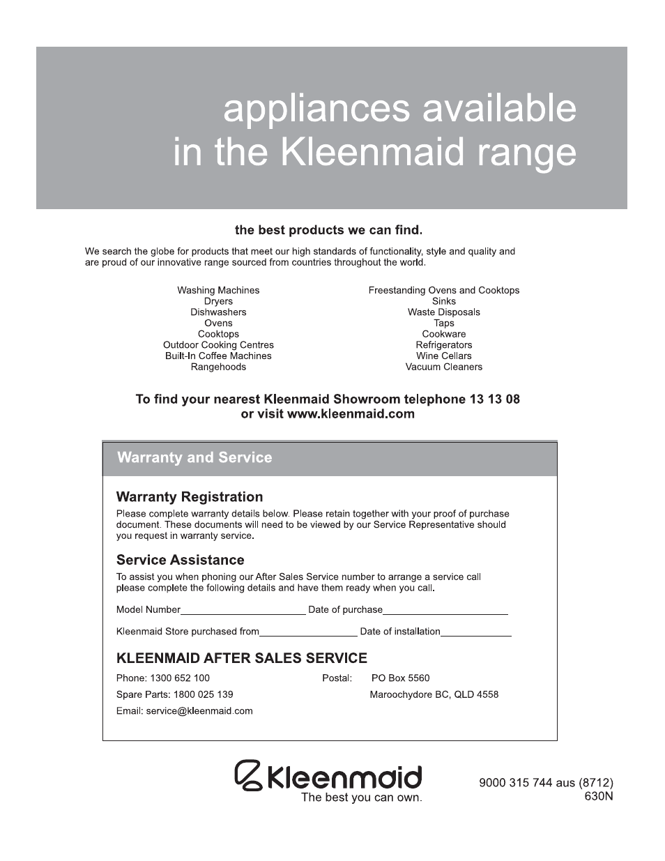 Kleenmaid KED2000 User Manual | Page 30 / 30