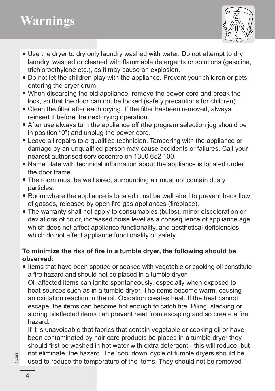 Warnings | Kleenmaid KED501 User Manual | Page 4 / 24
