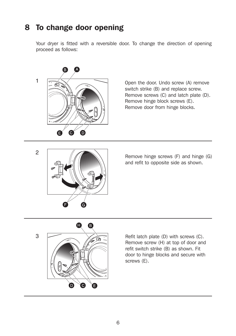 8 to change door opening | Kleenmaid KED300 User Manual | Page 7 / 10