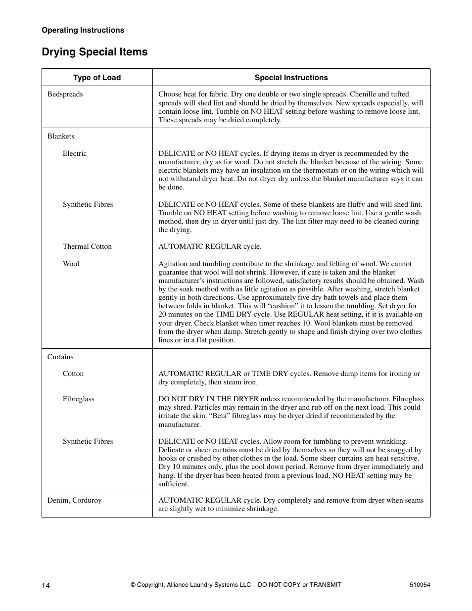 Drying special items | Kleenmaid LEK37A Version 510954R5 User Manual | Page 16 / 24
