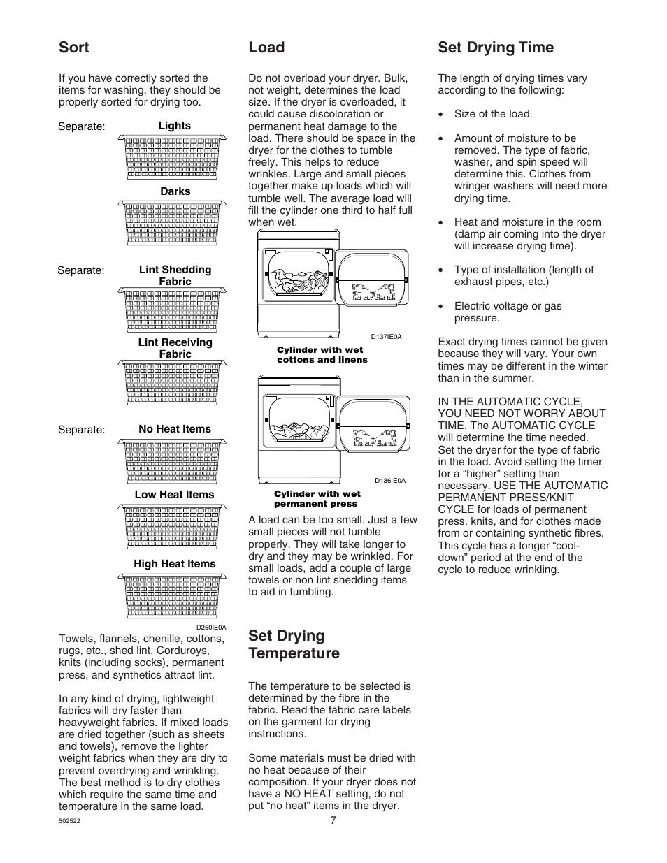 Sort, Set drying time, Set drying temperature | Load | Kleenmaid KED597-4350 User Manual | Page 7 / 19