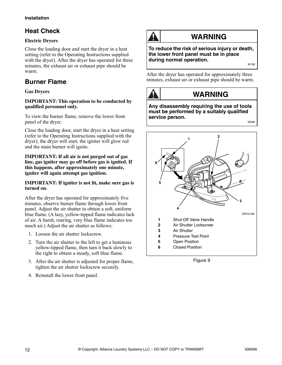 Heat check burner flame, Warning, Heat check | Burner flame | Kleenmaid LEK37A Version 506066R4 User Manual | Page 14 / 32