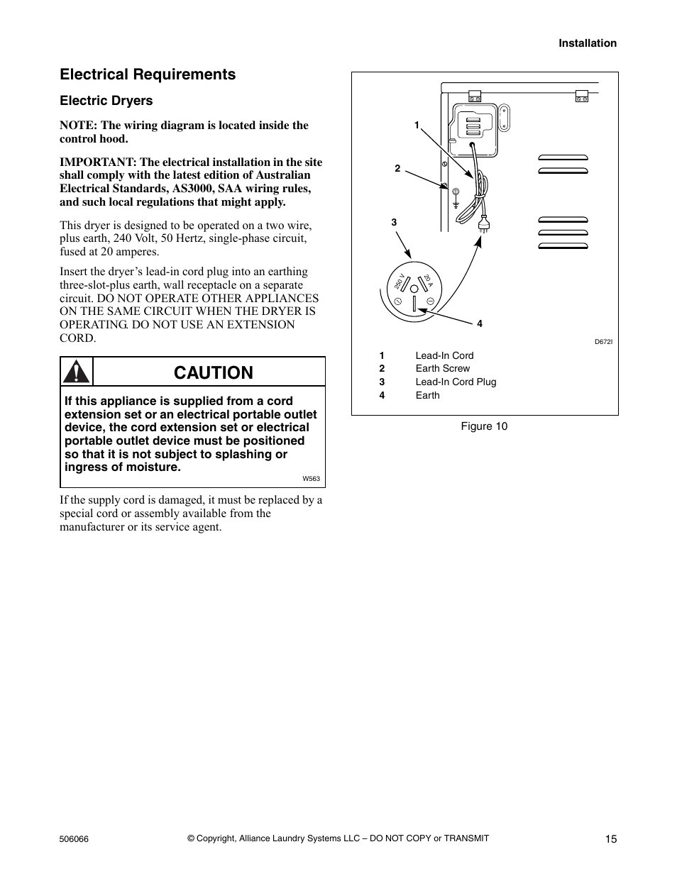 Electrical requirements, Electric dryers, Caution | Kleenmaid LEK37A Version 506066R4 User Manual | Page 17 / 32