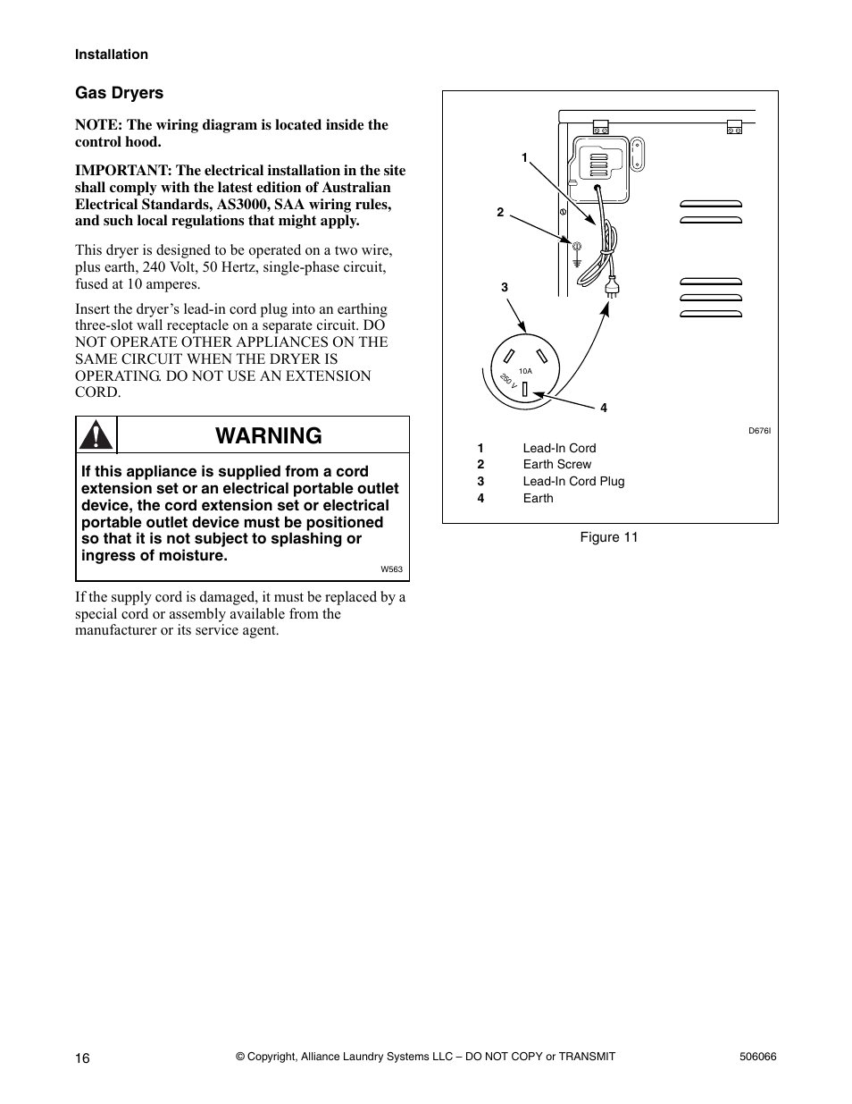 Gas dryers, Warning | Kleenmaid LEK37A Version 506066R4 User Manual | Page 18 / 32