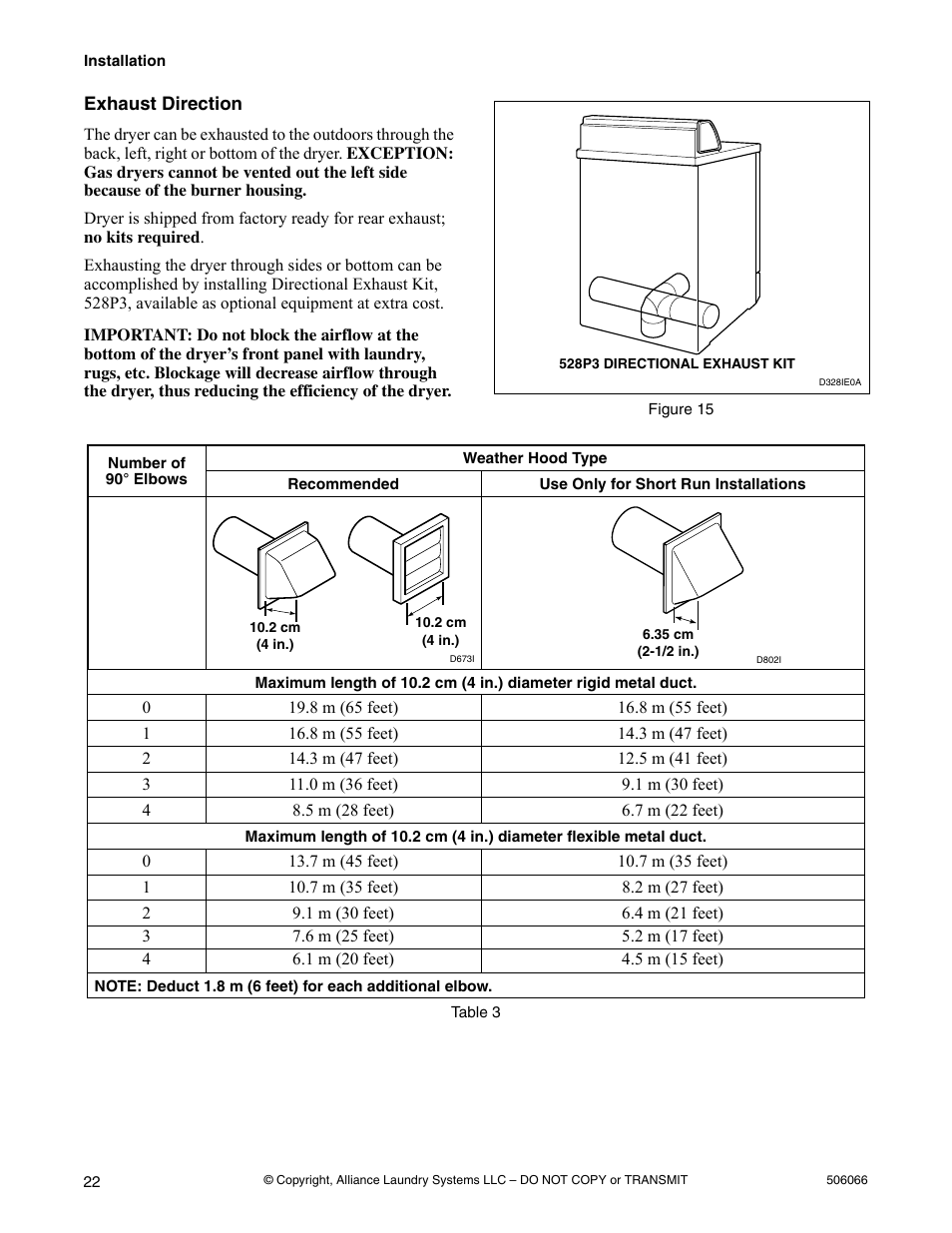 Exhaust direction | Kleenmaid LEK37A Version 506066R4 User Manual | Page 24 / 32