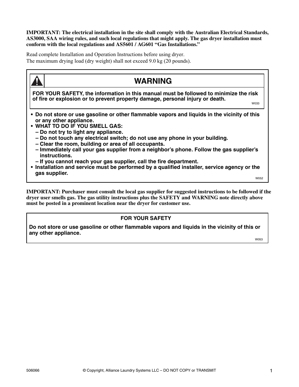 Warning | Kleenmaid LEK37A Version 506066R4 User Manual | Page 3 / 32