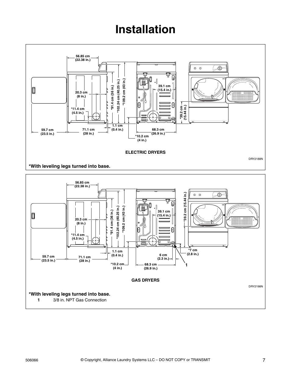 Installation, With leveling legs turned into base | Kleenmaid LEK37A Version 506066R4 User Manual | Page 9 / 32