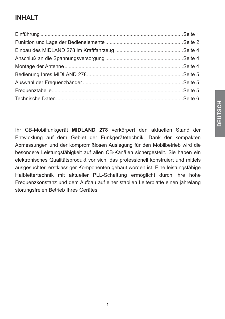 Inhalt | MIDLAND 278 User Manual | Page 13 / 56