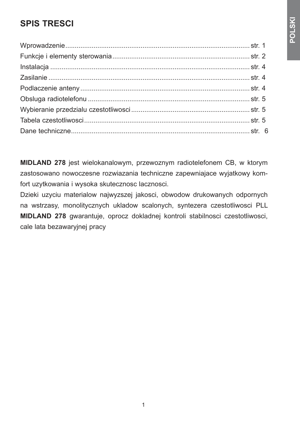 Spis tresci | MIDLAND 278 User Manual | Page 43 / 56