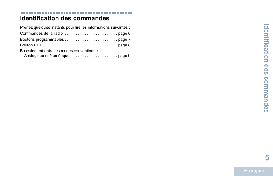 Identification des commandes | Motorola DP 1400 User Manual | Page 101 / 402