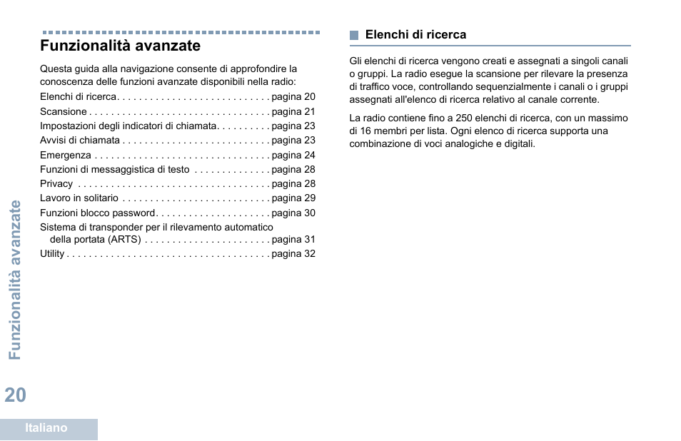 Funzionalità avanzate, Elenchi di ricerca | Motorola DP 1400 User Manual | Page 160 / 402