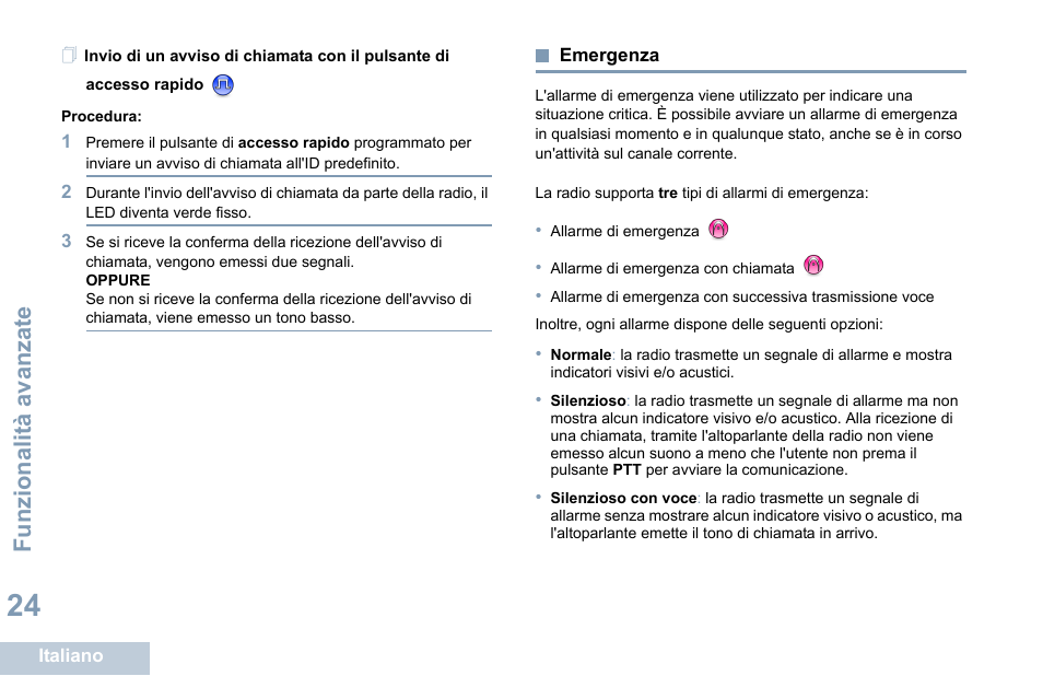 Emergenza, Funzionalità avanzate | Motorola DP 1400 User Manual | Page 164 / 402