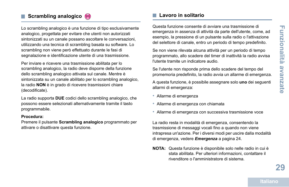 Scrambling analogico, Lavoro in solitario, Scrambling analogico lavoro in solitario | Funzional ità ava nza te | Motorola DP 1400 User Manual | Page 169 / 402