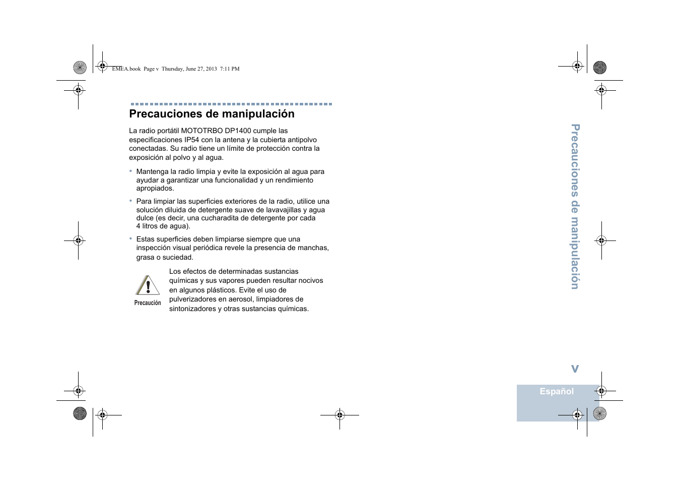 Precauciones de manipulación | Motorola DP 1400 User Manual | Page 183 / 402