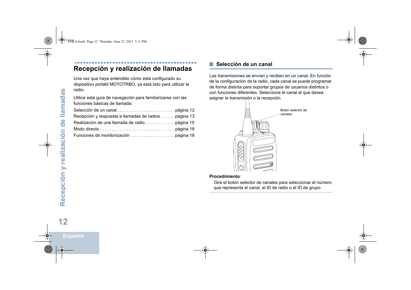 Recepción y realización de llamadas, Selección de un canal | Motorola DP 1400 User Manual | Page 196 / 402