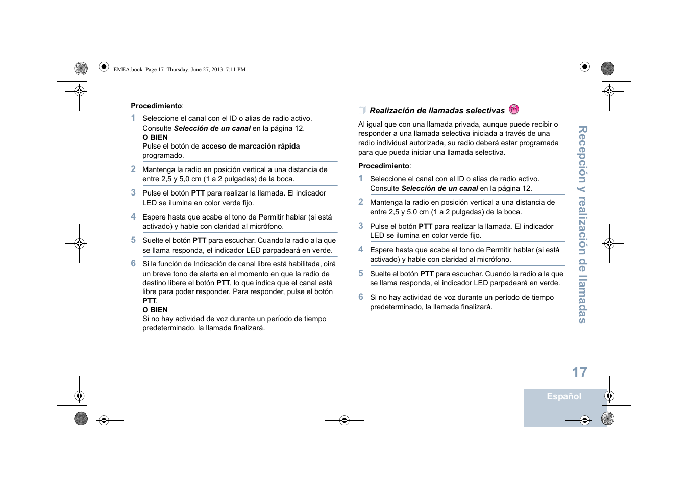 Realización de llamadas selectivas, Recepción y realización de llamadas | Motorola DP 1400 User Manual | Page 201 / 402