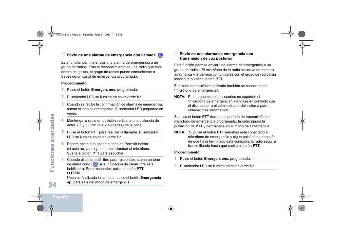 Envío de una alarma de emergencia con llamada, Funciones avanzadas | Motorola DP 1400 User Manual | Page 208 / 402